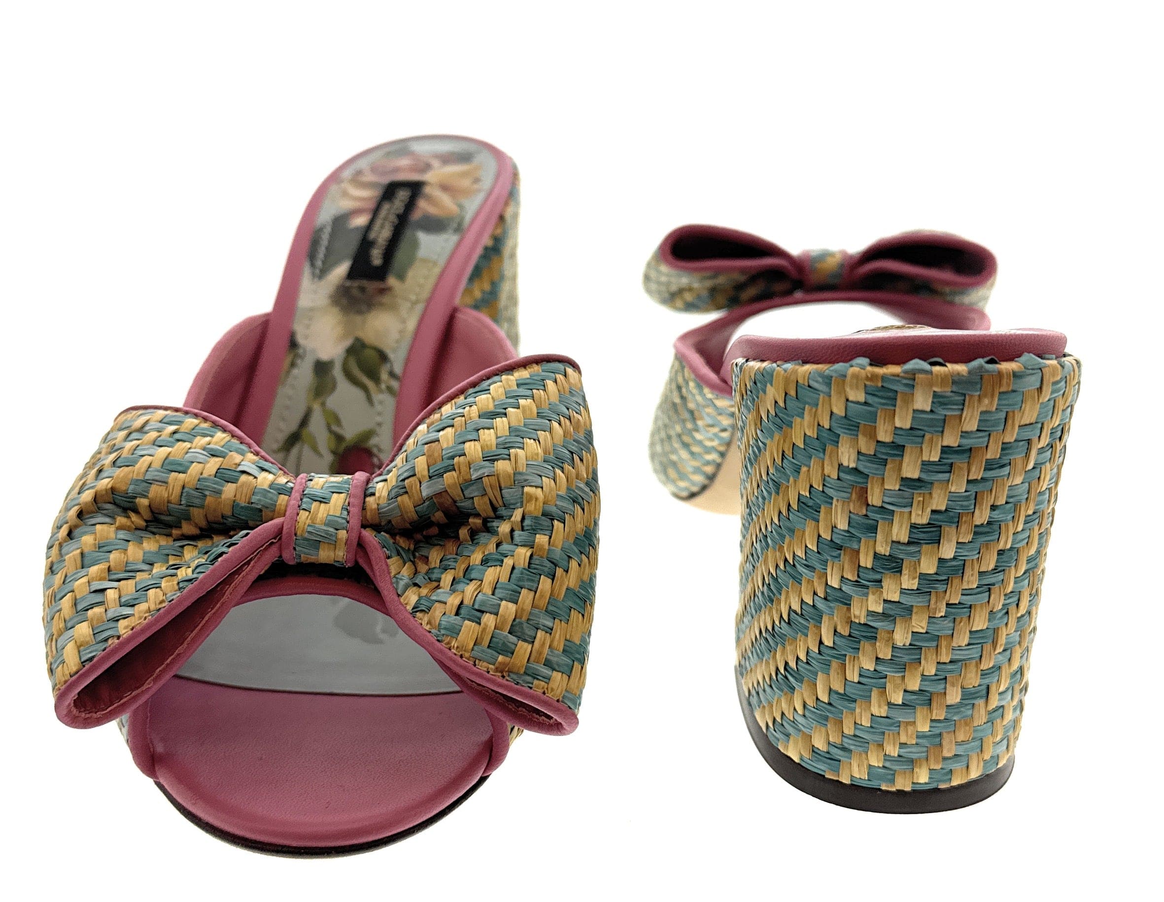 Dolce & Gabbana Multicolor Woven Raffia Bow Slide Sandals — Summer Res