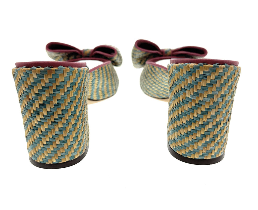 Dolce & Gabbana Multicolor Woven Raffia Bow Slide Sandals — Summer Resort Heels-EU39.5