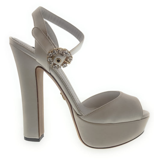 Dolce & Gabbana Crystal-Embellished Satin Bridal White Platform Sandals-EU36