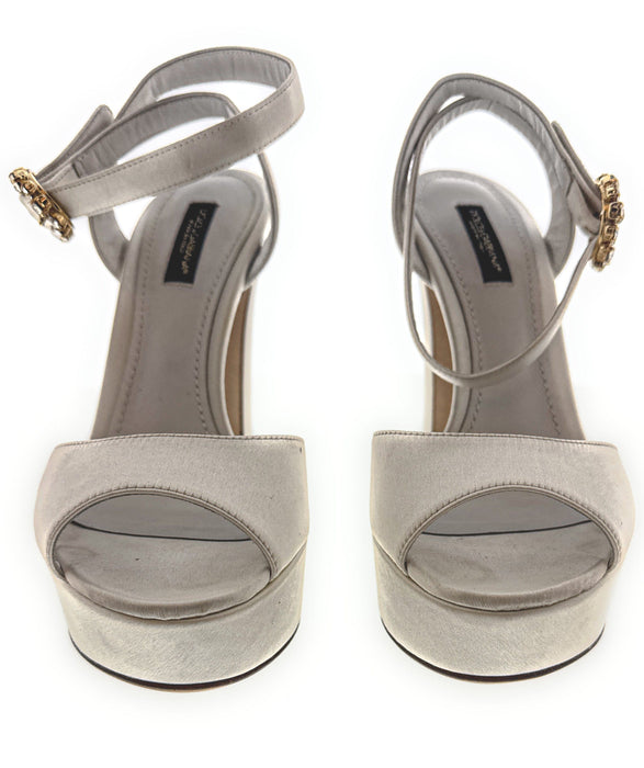 Dolce & Gabbana Crystal-Embellished Satin Bridal White Platform Sandals-EU36