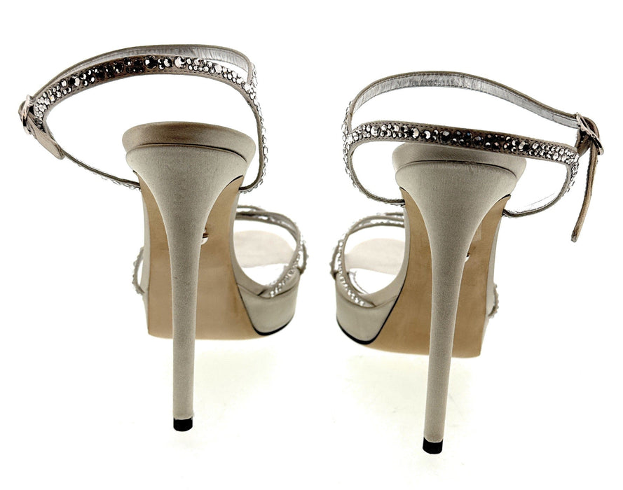 Dolce & Gabbana Crystal-Embellished Silver Platform Sandals
-EU38