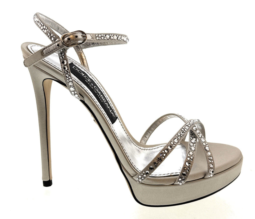 Dolce & Gabbana Crystal-Embellished Silver Platform Sandals
-EU38