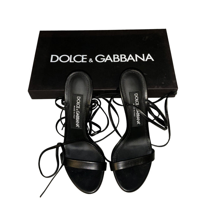Dolce & Gabbana Black Leather Lace-Up Stiletto Sandals