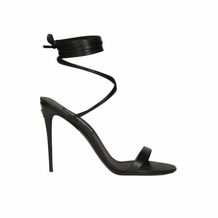Dolce & Gabbana Black Leather Lace-Up Stiletto Sandals