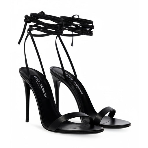 Dolce & Gabbana Black Leather Lace-Up Stiletto Sandals