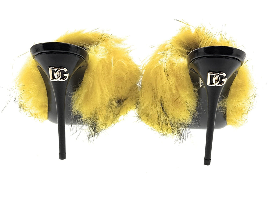 Dolce & Gabbana Yellow Feather Mule Sandals with Black Accents
-EU36