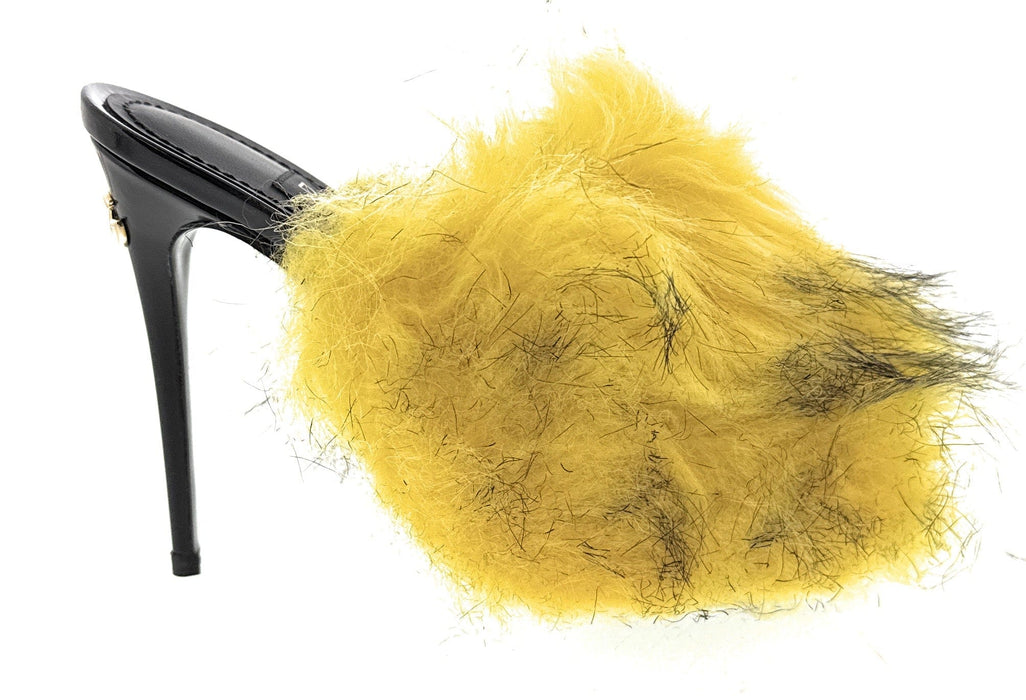 Dolce & Gabbana Yellow Feather Mule Sandals with Black Accents
-EU36
