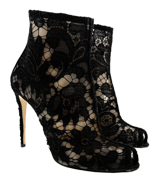 Dolce & Gabbana Black Lace Peep-Toe Ankle Boots
-EU35