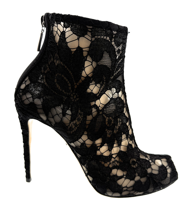 Dolce & Gabbana Black Lace Peep-Toe Ankle Boots
-EU35