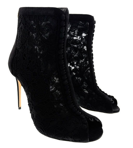 Dolce & Gabbana Velvet Trimmed Lace Peep-Toe Booties
-EU35