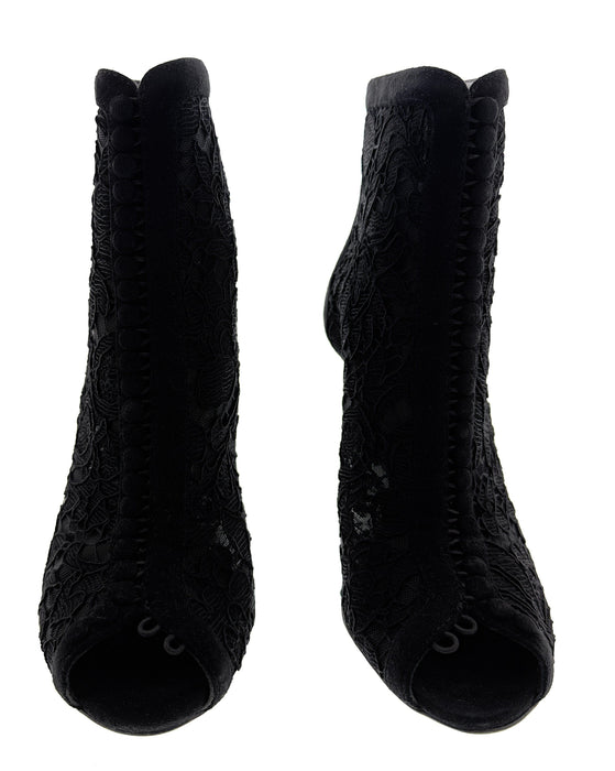Dolce & Gabbana Velvet Trimmed Lace Peep-Toe Booties
-EU40