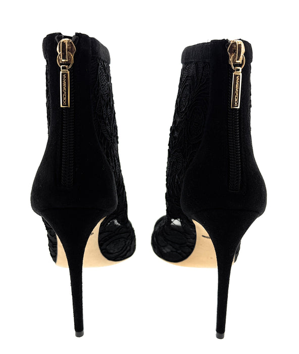 Dolce & Gabbana Velvet Trimmed Lace Peep-Toe Booties
-EU40