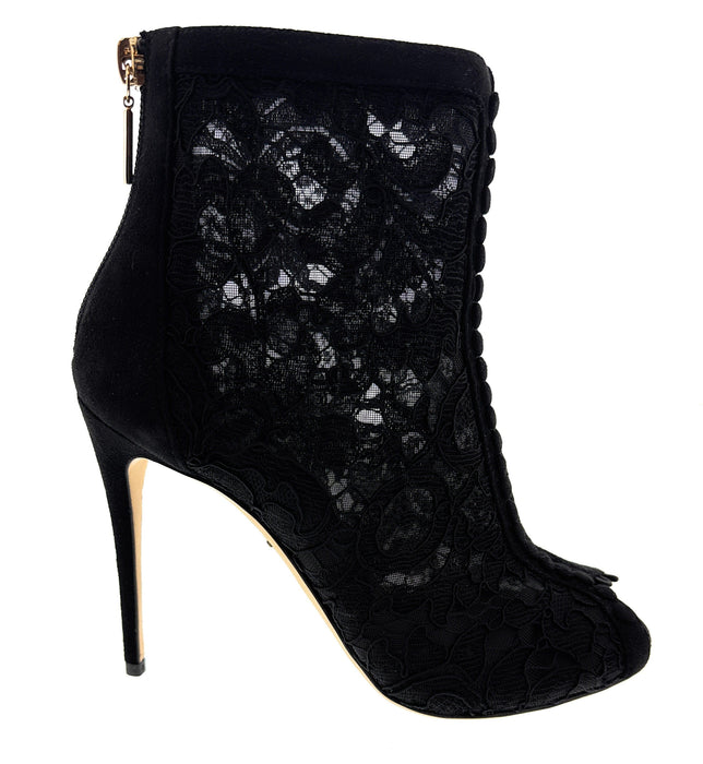 Dolce & Gabbana Velvet Trimmed Lace Peep-Toe Booties
-EU40
