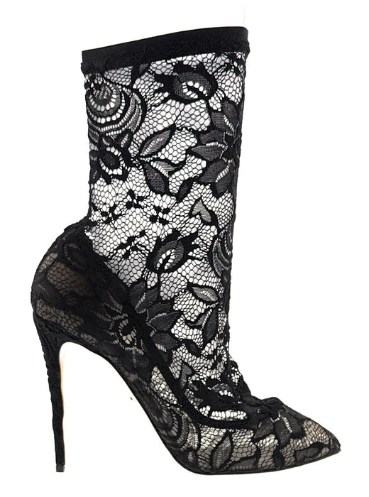 Dolce & Gabbana Black Floral Lace Pointed Stiletto Boots
-EU41