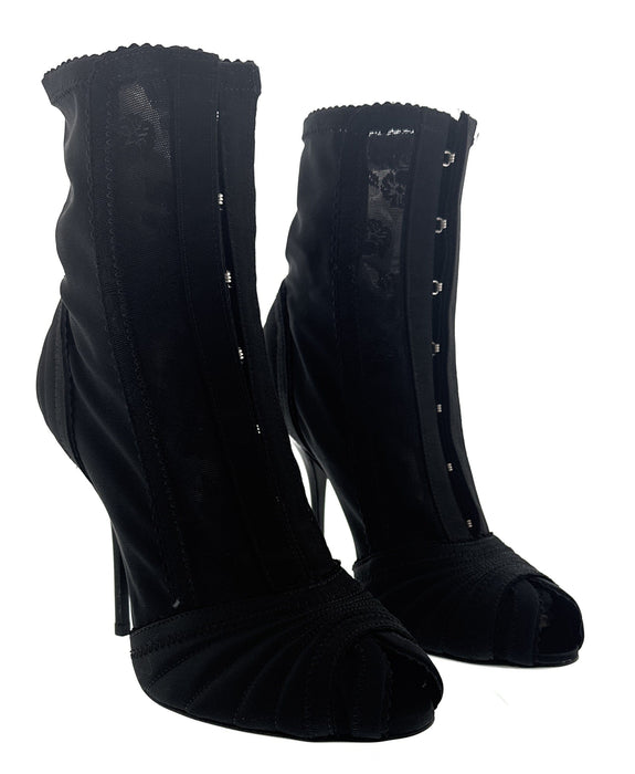 Dolce & Gabbana Black Peep-Toe Corset-Style Ankle Boots-EU36