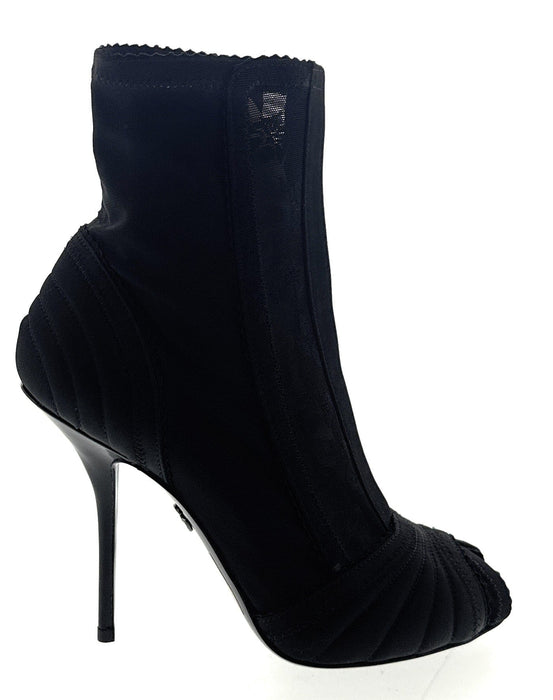 Dolce & Gabbana Black Peep-Toe Corset-Style Ankle Boots