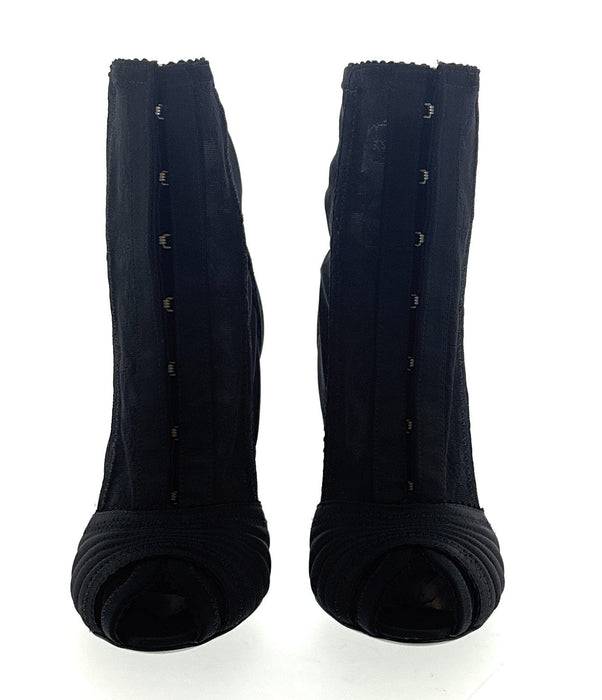 Dolce & Gabbana Black Peep-Toe Corset-Style Ankle Boots