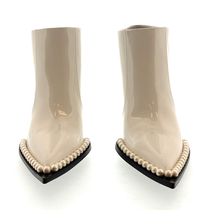 Dolce & Gabbana White Patent Pearl-Trimmed Ankle Boots
-EU35.5