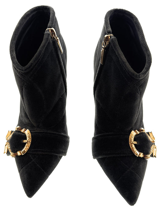 Dolce & Gabbana Quilted Black Velvet Ankle Boots with Baroque Buckle
-EU36