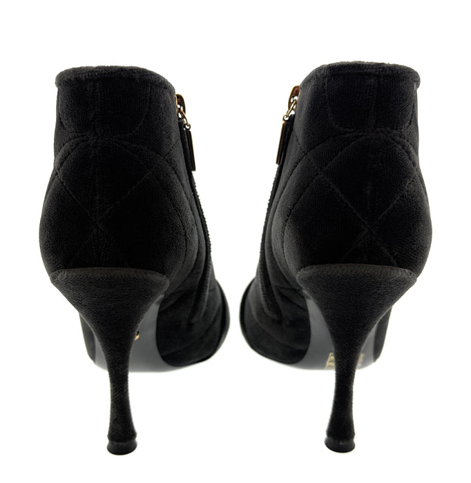 Dolce & Gabbana Quilted Black Velvet Ankle Boots with Baroque Buckle
-EU36