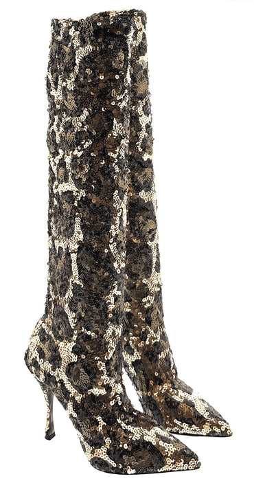Dolce & Gabbana Sequin Embellished Leopard Knee-High Stiletto Boots
-EU39.5