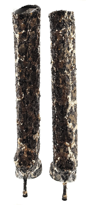 Dolce & Gabbana Sequin Embellished Leopard Knee-High Stiletto Boots
-EU39.5
