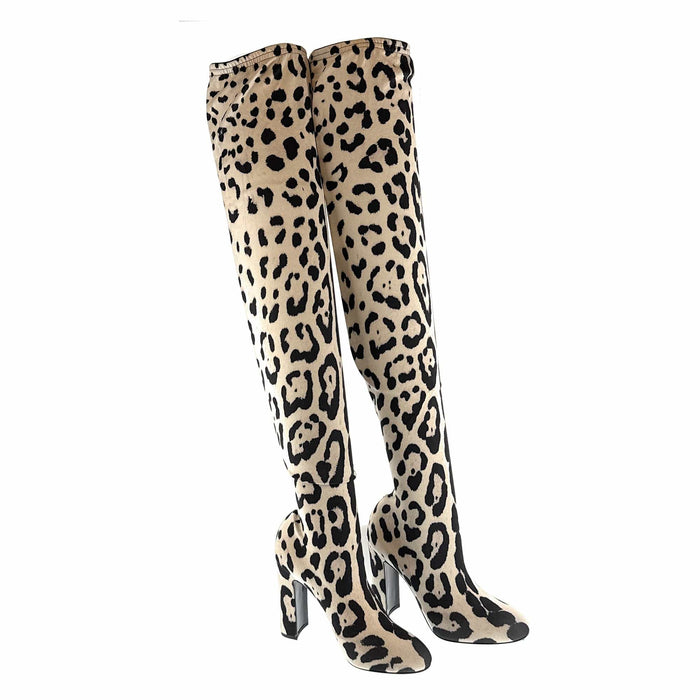 Dolce & Gabbana Over-the-Knee Leopard Print Stretch Boots