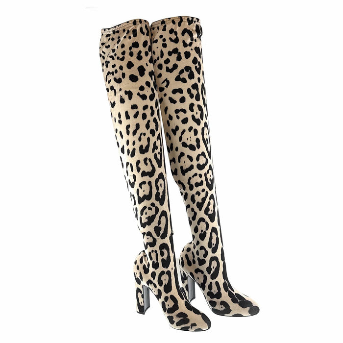 Dolce & Gabbana Over-the-Knee Leopard Print Stretch Boots
-EU40
