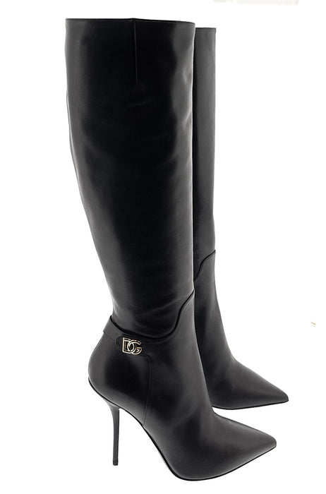 Dolce & Gabbana Black Leather Tall Stiletto Boots
-EU35.5