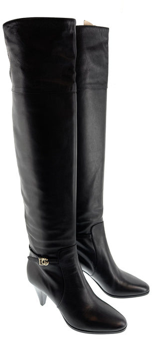 Dolce & Gabbana Classic Black Leather Mid-Heel Knee Boots
-EU39
