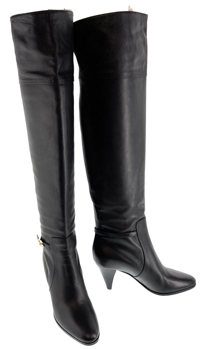 Dolce & Gabbana Classic Black Leather Mid-Heel Knee Boots
-EU39