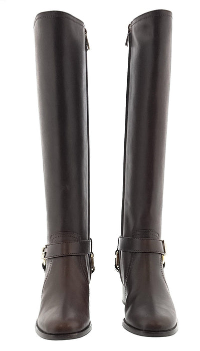 Dolce & Gabbana Brown Leather Riding Boots with Gold DG Harness Detail
-EU36