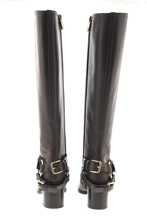 Dolce & Gabbana Brown Leather Riding Boots with Gold DG Harness Detail
-EU36