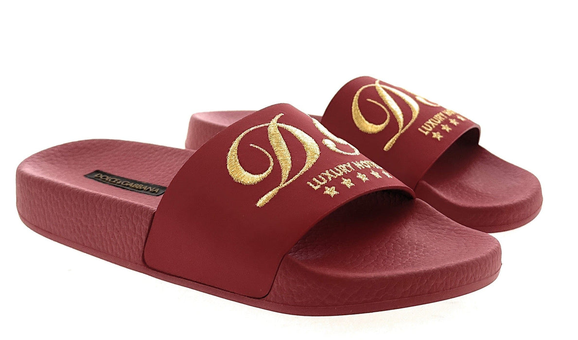 Dolce & Gabbana Red Embroidered Logo Pool Slides
-EU36