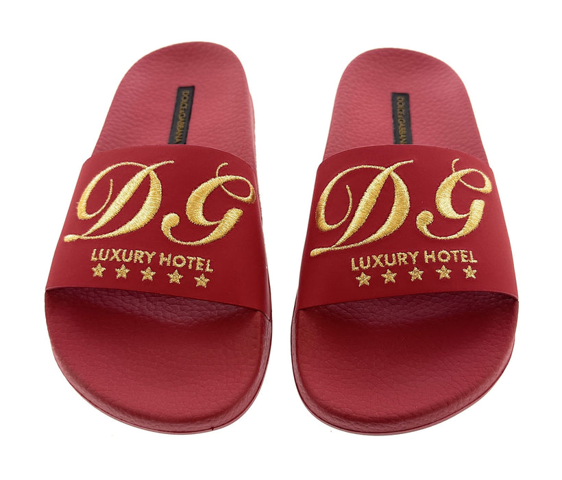 Dolce & Gabbana Red Embroidered Logo Pool Slides
-EU36