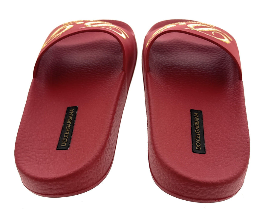 Dolce & Gabbana Red Embroidered Logo Pool Slides
-EU36
