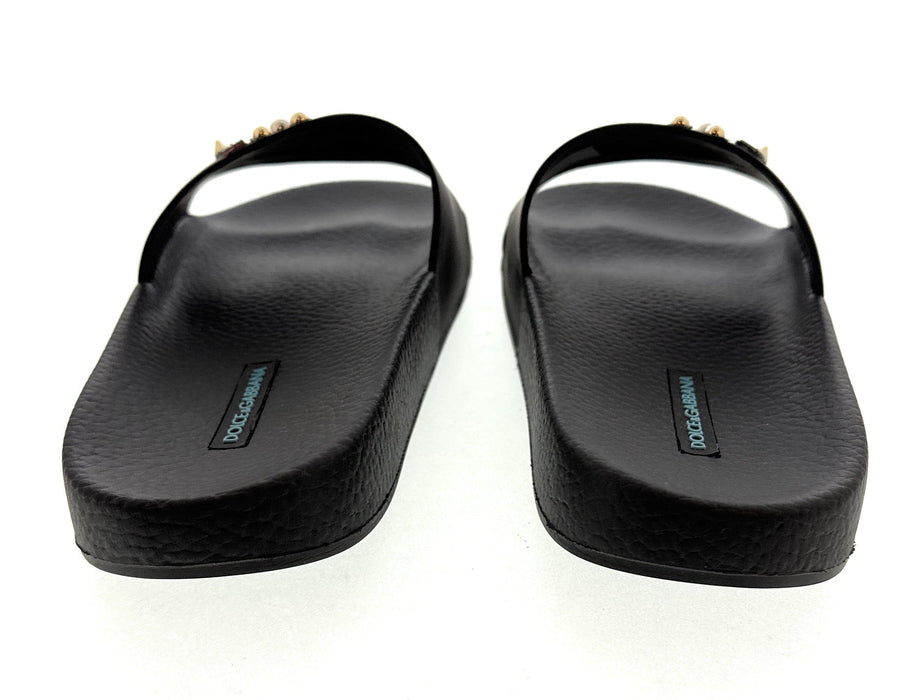Dolce & Gabbana Black Cartoon-Detail Slides with Stud Embellishments
-EU38