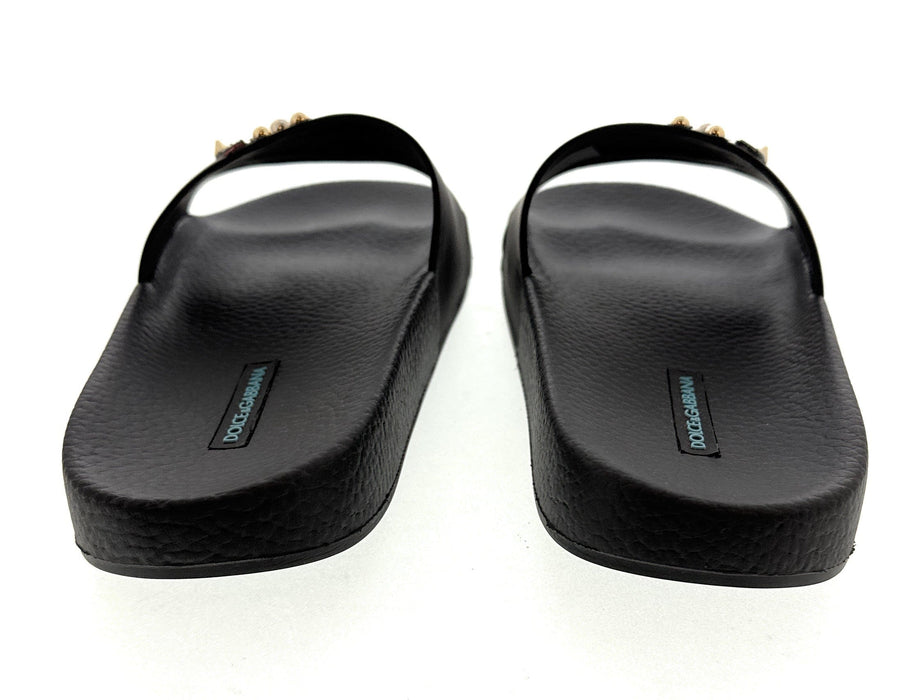 Dolce & Gabbana Black Cartoon-Detail Slides with Stud Embellishments
-EU38