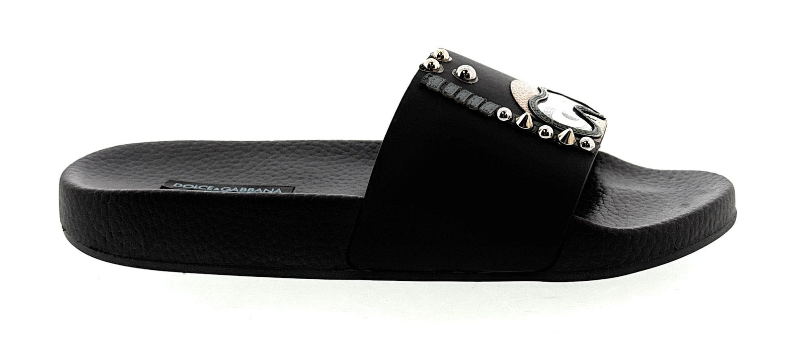 Dolce & Gabbana Black Cartoon-Detail Slides with Stud Embellishments
-EU38