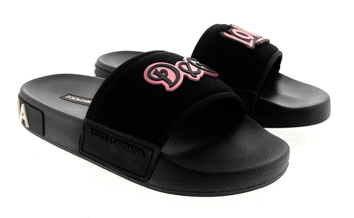 Dolce & Gabbana Black Pink Velcro DG Love Pool Slide-36