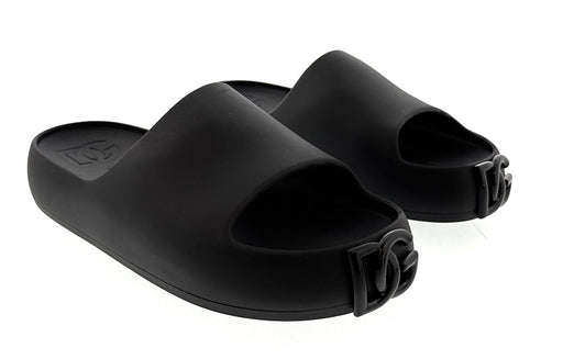 Dolce & Gabbana Matte Black DG Logo Embossed Slides
-EU35