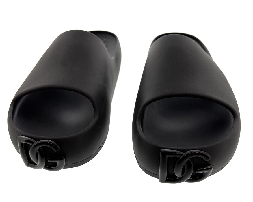Dolce & Gabbana Matte Black DG Logo Embossed Slides
-EU35