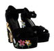 Dolce & Gabbana Floral Embellished Black Velvet Platform Sandals
-EU35
