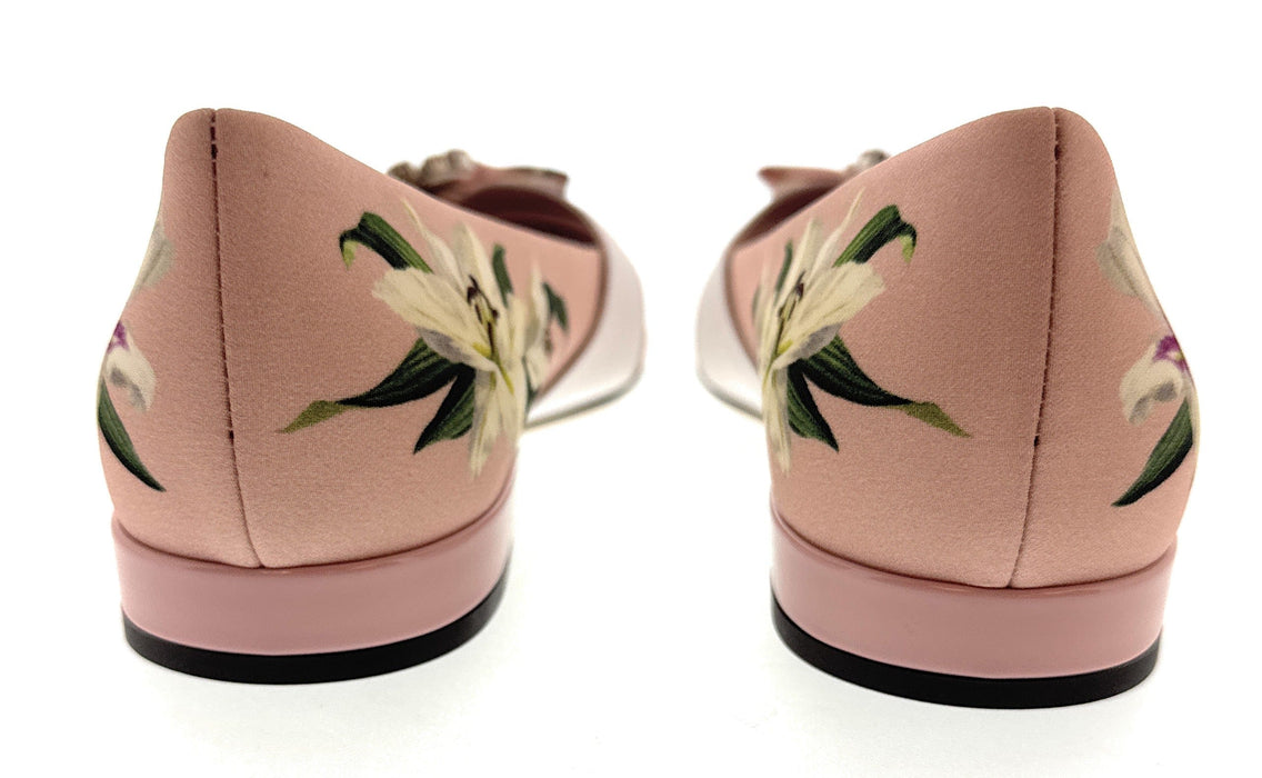 Dolce & Gabbana Pink Floral Satin Crystal Embellished Ballet Flats-EU35