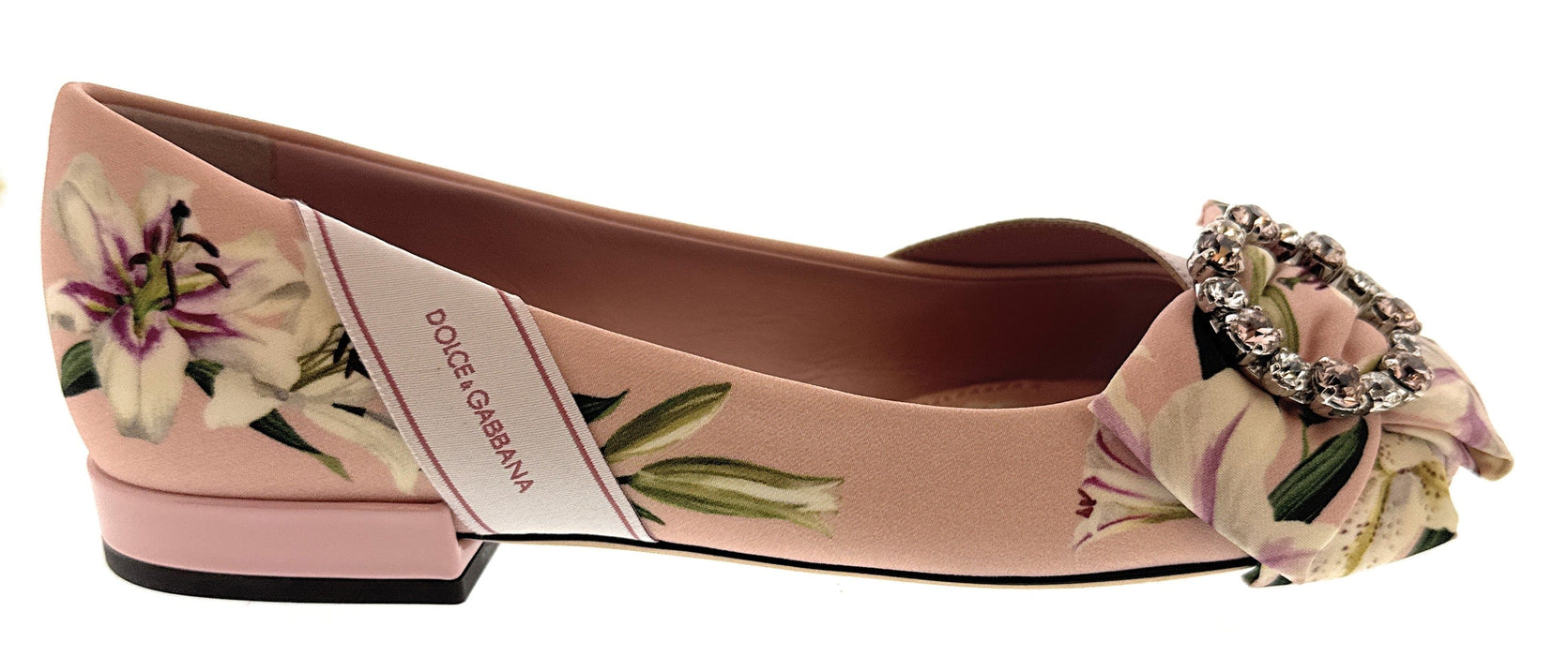 Dolce & Gabbana Pink Floral Satin Crystal Embellished Ballet Flats-EU35