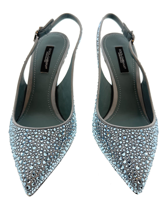Dolce & Gabbana Blue Crystal Embellished Slingback Pumps-EU35.5