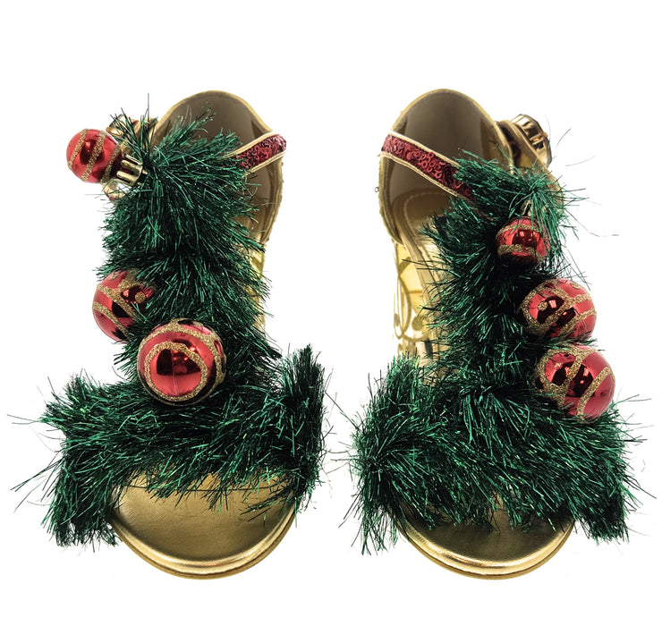 Dolce & Gabbana Red Merry Christmas Block Heel Glitter Heels-36.5