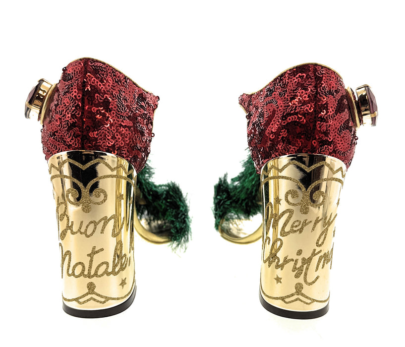 Dolce & Gabbana Red Merry Christmas Block Heel Glitter Heels-36.5