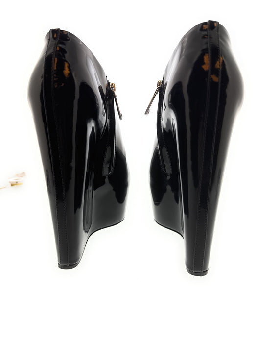 Dolce & Gabbana Black Patent Leather Wedge Platform Ankle Boots-EU39