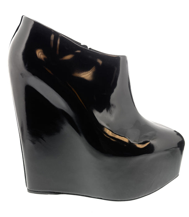 Dolce & Gabbana Black Patent Leather Wedge Platform Ankle Boots-EU39